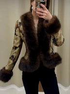 Verona Faux Fur Trim Jacket in tapestry jacquard