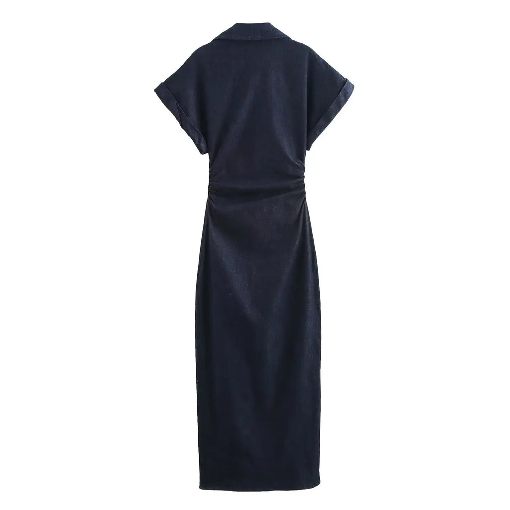 Diana Tricot Snatched Waist Denim Midi Dress