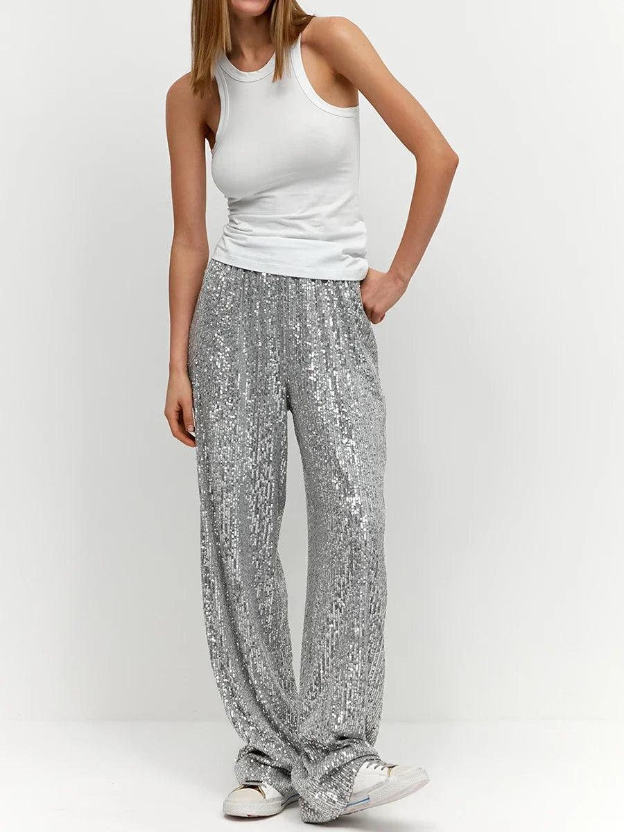 Mach & Aliza Sequin Wide-Leg Pants