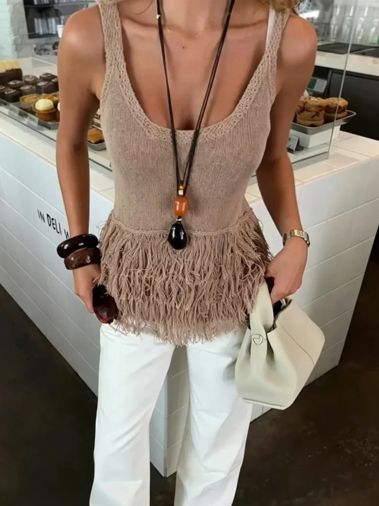 Marlowe Bohemia Tassel Knit Vest Top