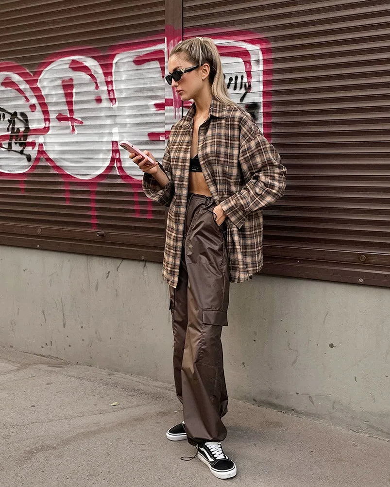 Vintage Century Oversized Plaid Brown Shirt