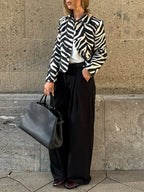 Kendall Zebra Print Cropped Blazer with black trousers