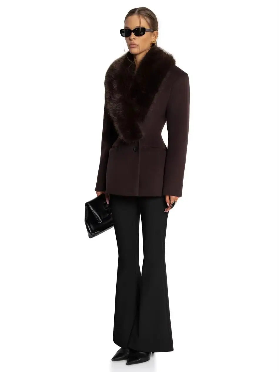 Banbury Faux Fur Collar Fitted Wool Coat - side