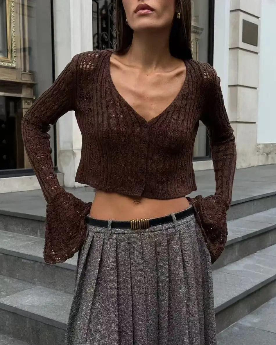 Kendall Flare Sleeve Crochet Knit Top