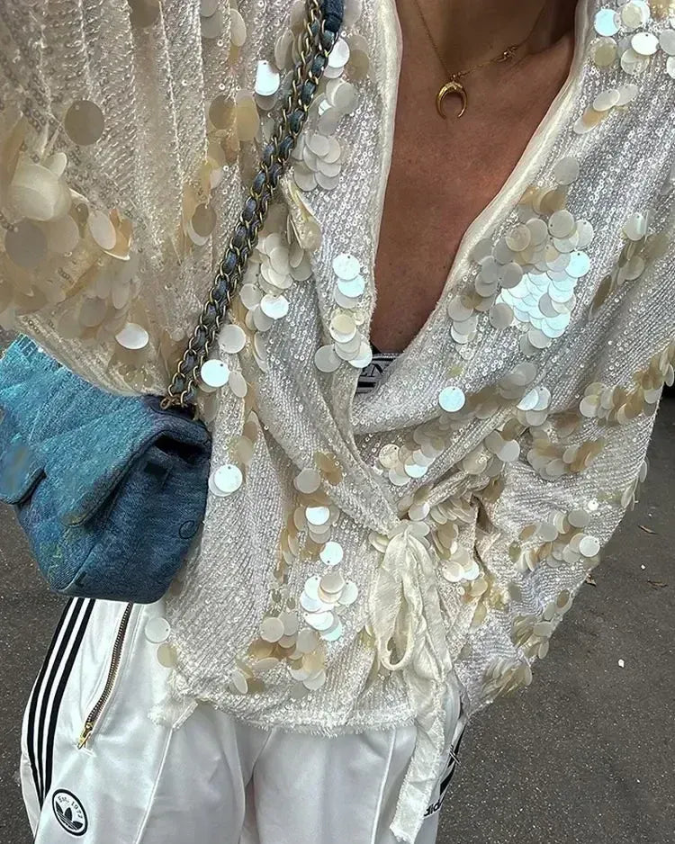 Mach & Aliza Sequin Kimono Top