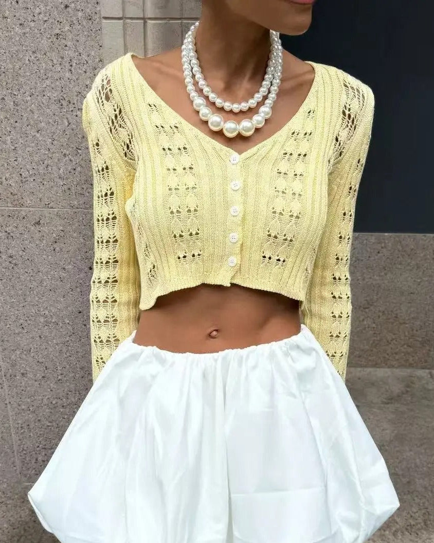 Kendall Flare Sleeve Crochet Knit Top