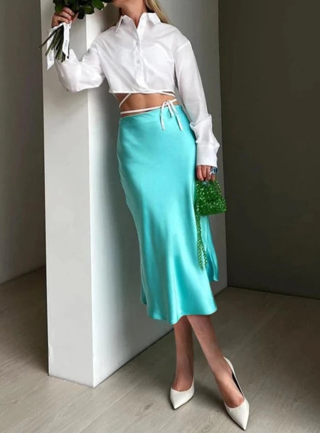 Diana Tricot Satin Midi Skirt