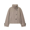 Diana Tricot Stand Collar Cropped Wool Jacket in Light Khaki