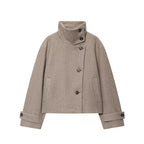 Diana Tricot Stand Collar Cropped Wool Jacket in Light Khaki