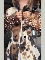 Ferryhill Faux Fur Fawn Print Cropped Jacket - print detail