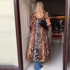 Ferryhill Fawn Print Faux Fur Long Coat - collar detail