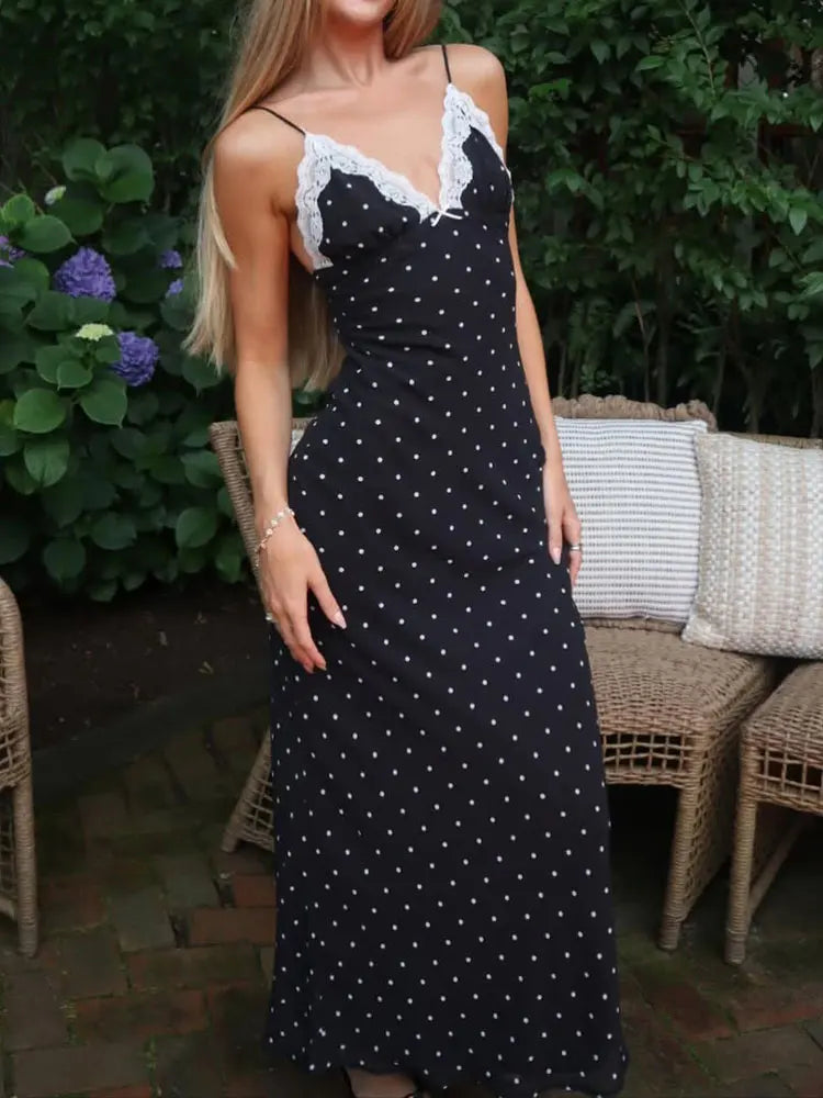 Kendall Lace Trim Polka Dot Dress