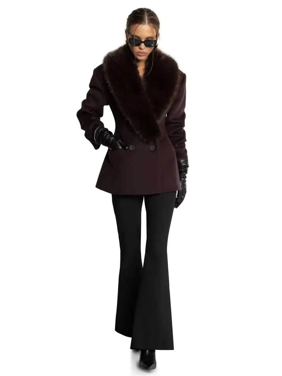 Banbury Faux Fur Collar Fitted Wool Coat - front angle