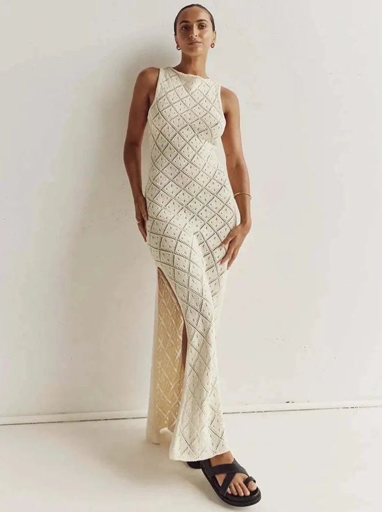 Camara Resort Sheer Crochet Slit Maxi Dress