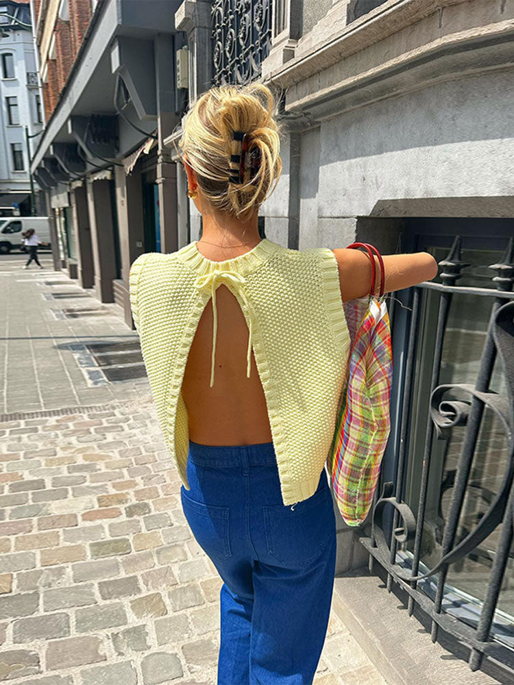 Butter Yellow Open-Back Knit Vest