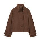 Diana Tricot Stand Collar Cropped Wool Jacket in Brown