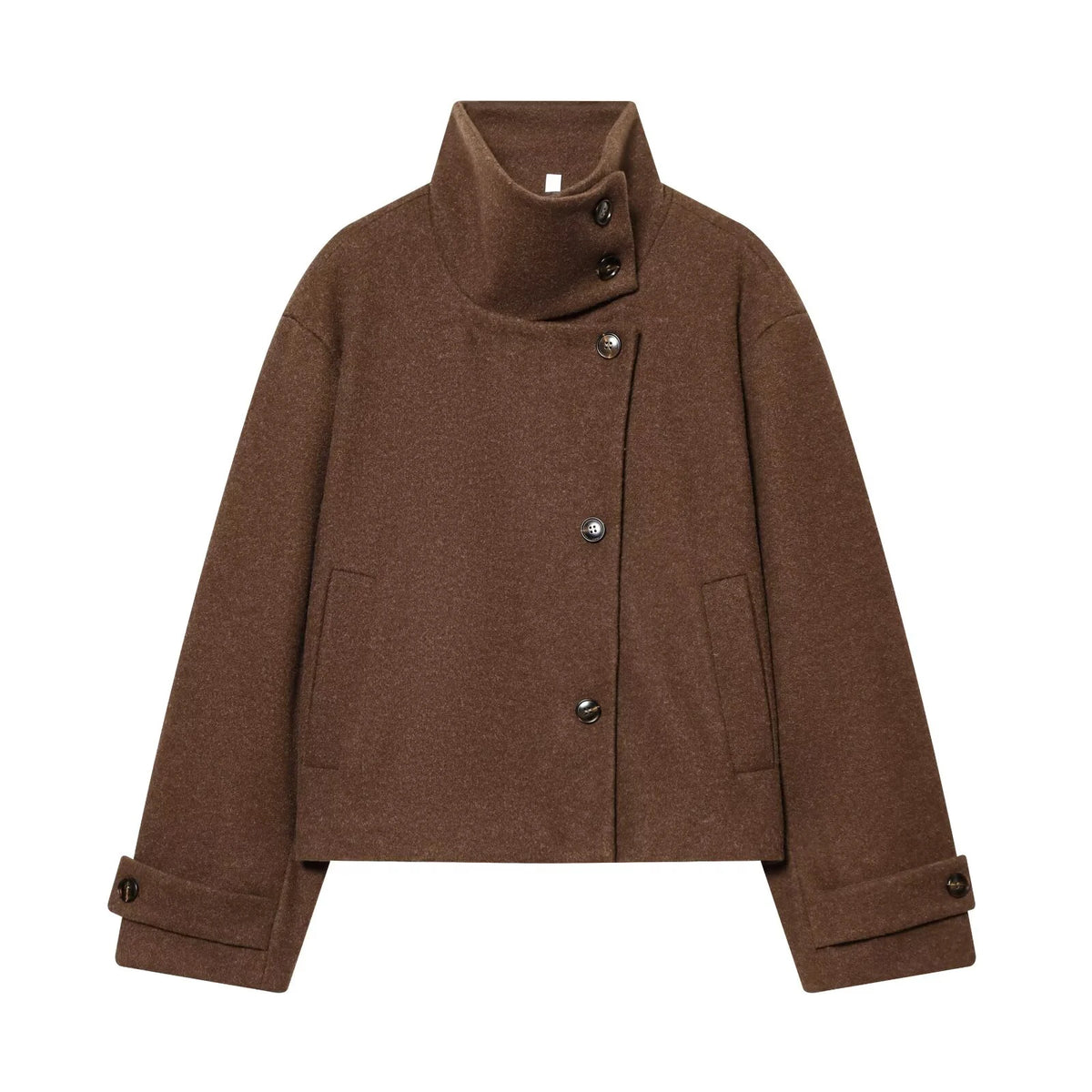Diana Tricot Stand Collar Cropped Wool Jacket in Brown