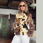 Ferryhill Faux Fur Fawn Print Cropped Jacket - three-quarter view