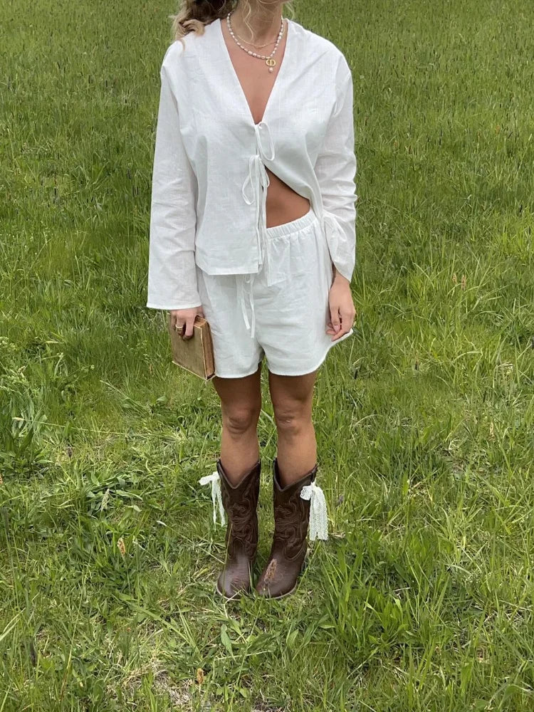 Sicily Front-Tie Linen Top