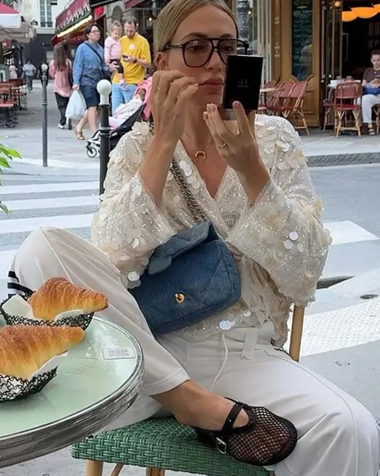 Mach & Aliza Sequin Kimono Top