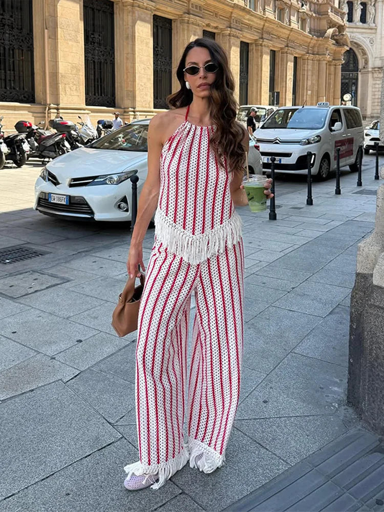 Suzette Striped Fringe Two-Piece Set