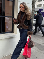 Verona Faux Fur Trim Jacket street style