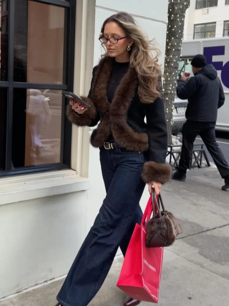 Verona Faux Fur Trim Jacket street style