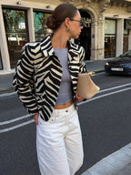 Kendall Zebra Print Cropped Blazer with white jeans