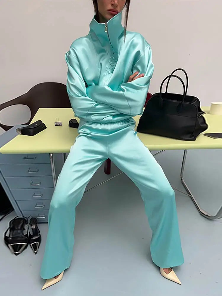 Kendall Satin Zip Co-Ord Set styled
