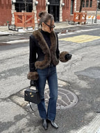 Verona Faux Fur Trim Jacket walking