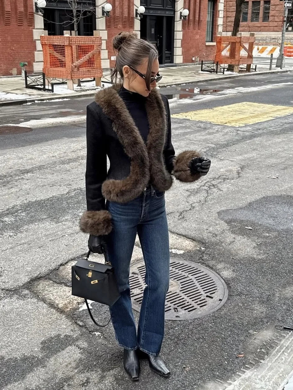 Verona Faux Fur Trim Jacket walking