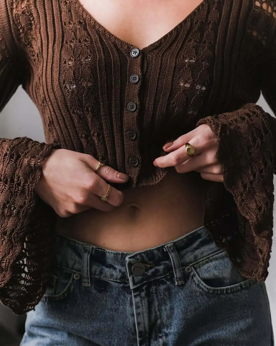 Kendall Flare Sleeve Crochet Knit Top