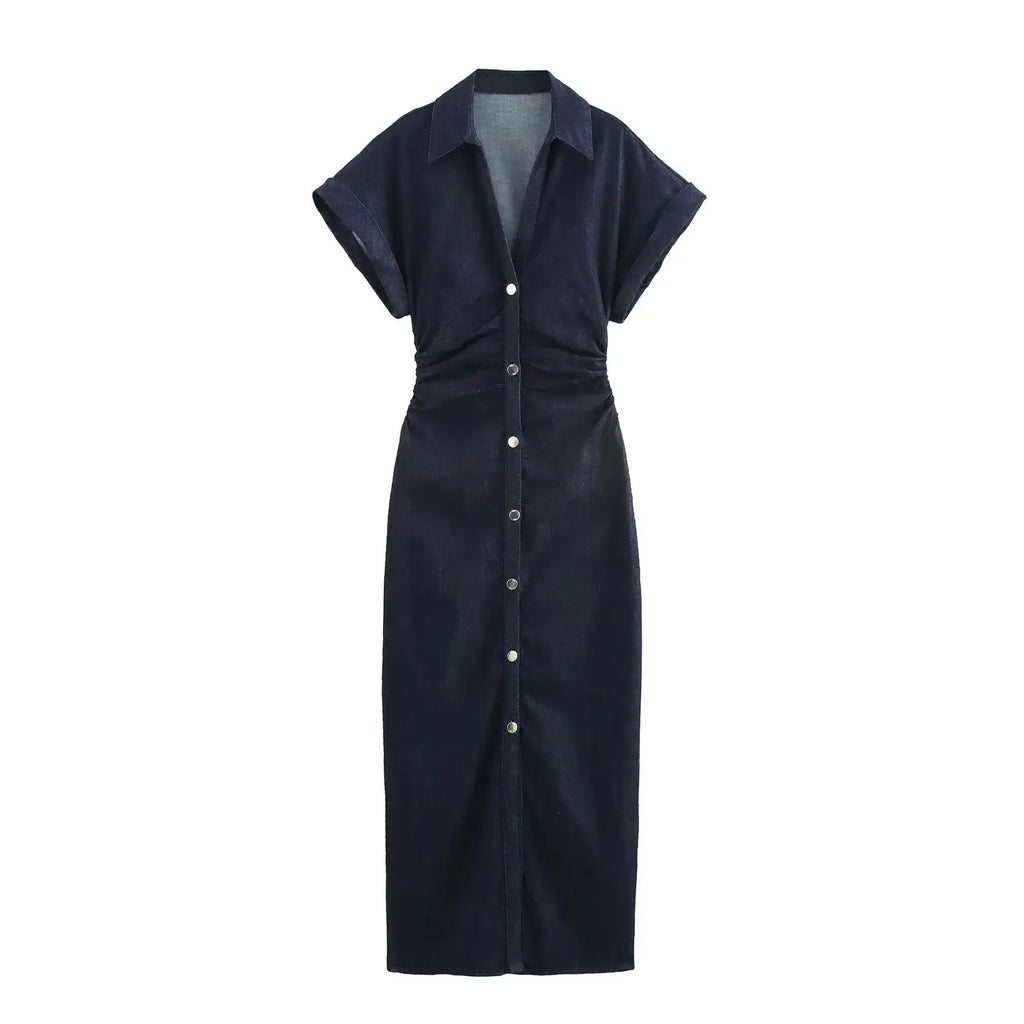 Diana Tricot Snatched Waist Denim Midi Dress