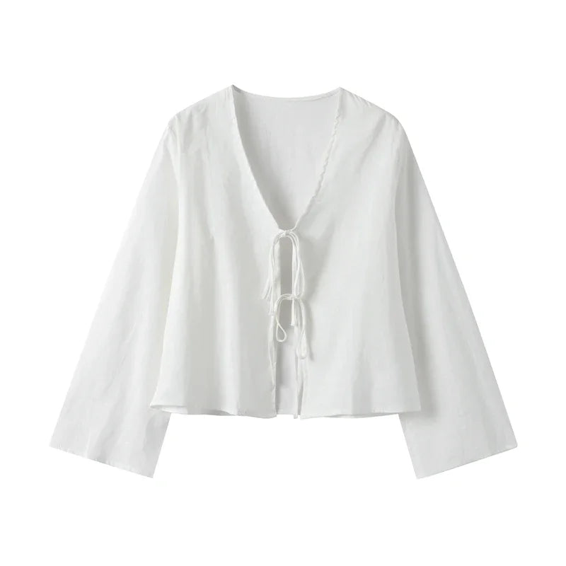 Sicily Front-Tie Linen Top