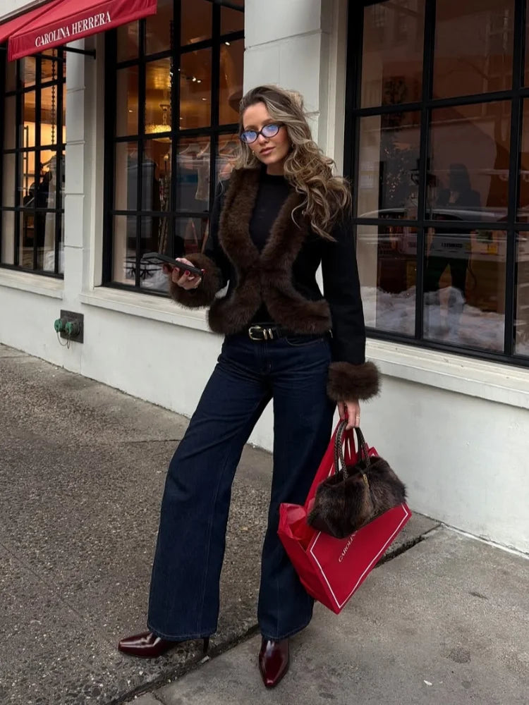 Verona Faux Fur Trim Jacket with jeans