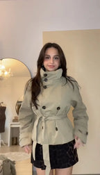 Verona Funnel Neck Belted Cropped Trench Jacket