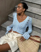 Kendall Flare Sleeve Crochet Knit Top