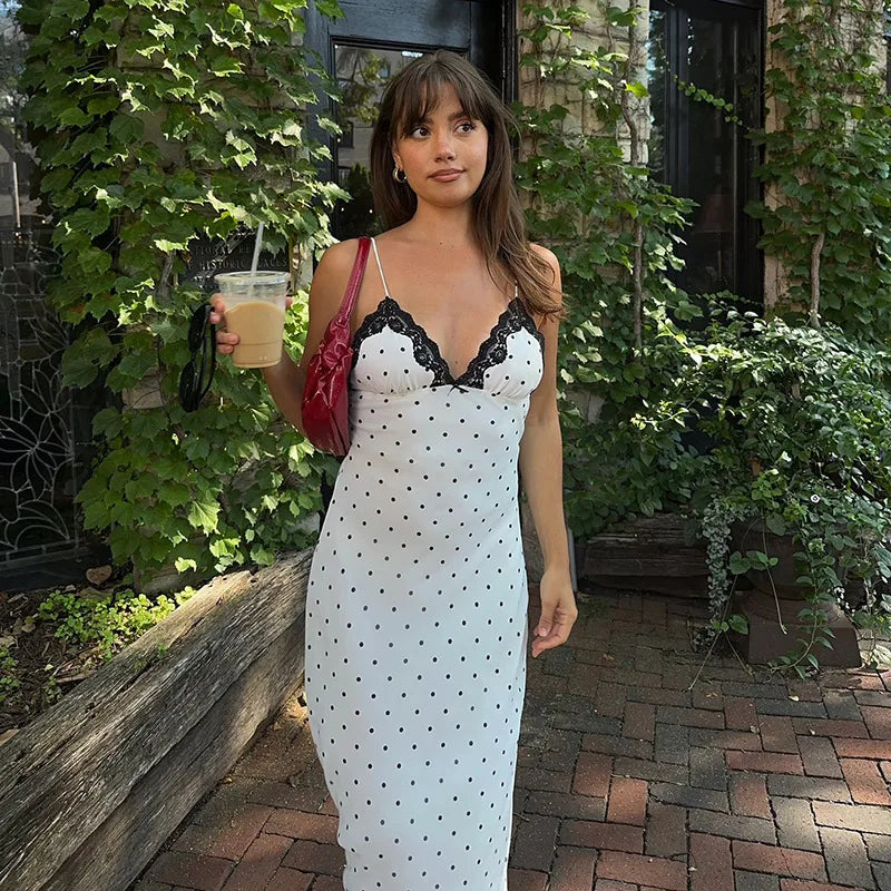 Kendall Lace Trim Polka Dot Dress