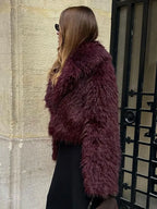 Ferryhill Faux Fur Coat in Burgundy