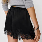 Kendall Lace Trim Satin Shorts