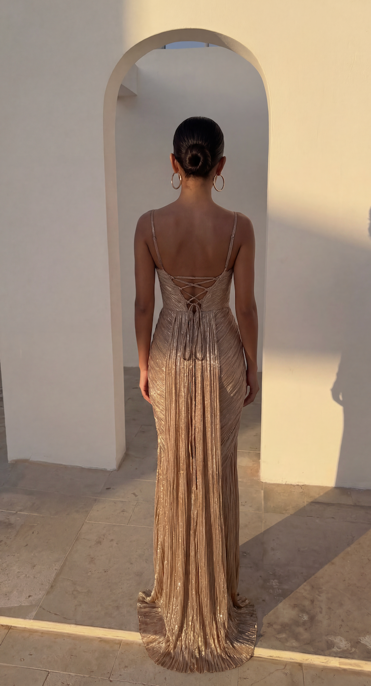Ginevra Corset Pleated Gown detail