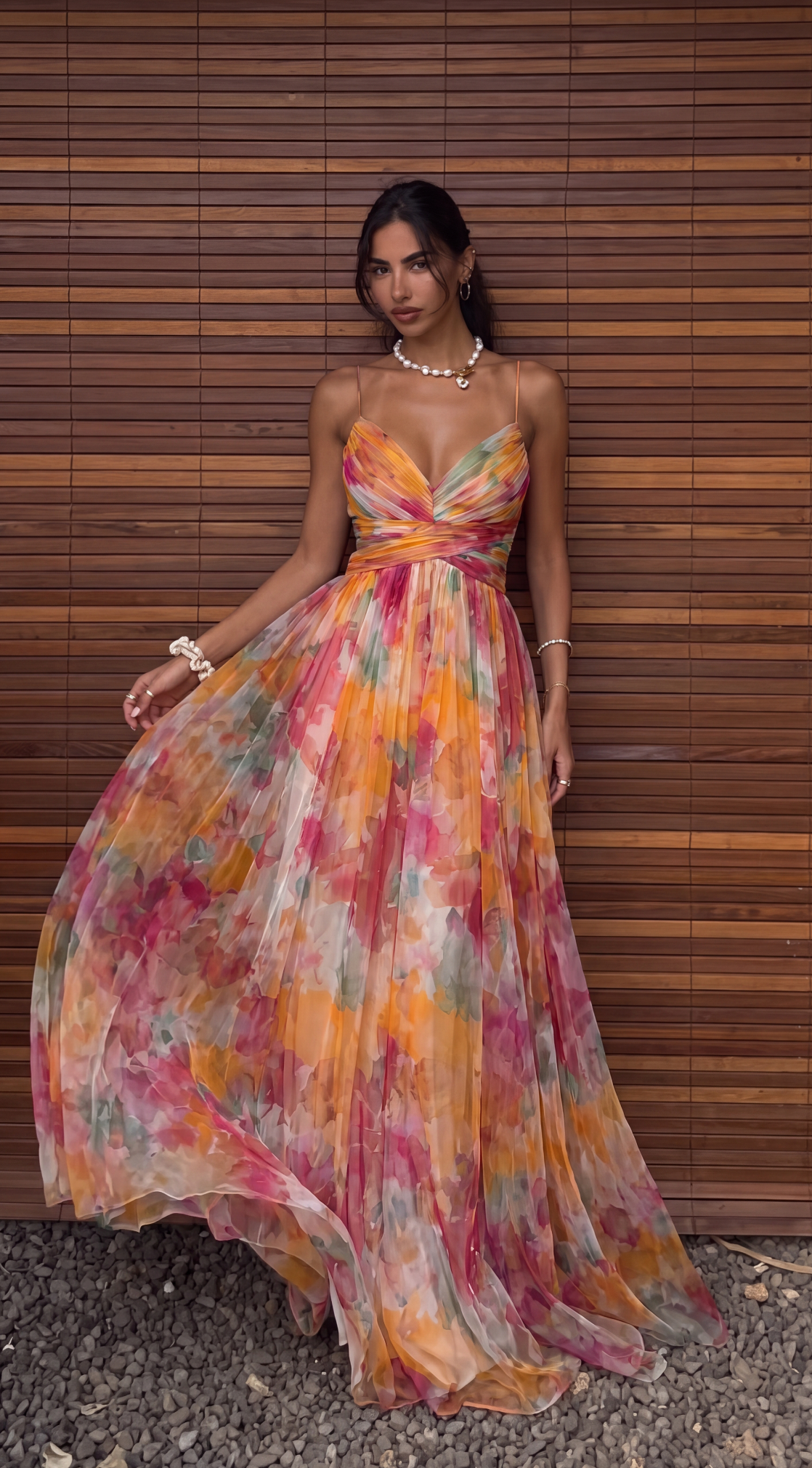 Iseline Floral Maxi Dress orange