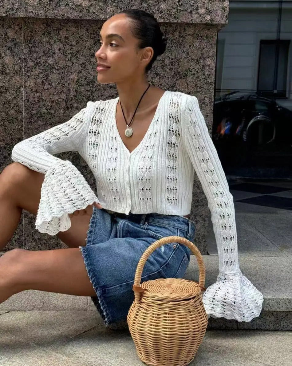Kendall Flare Sleeve Crochet Knit Top