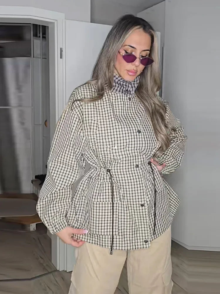 Vintage Century Plaid Drawstring Jacket