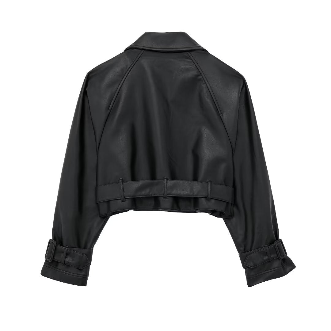 Verona Cropped Trench Jacket in Leather