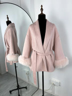 Diana Tricot Faux Fur Cuff Belted Wool Coat in Light Pink