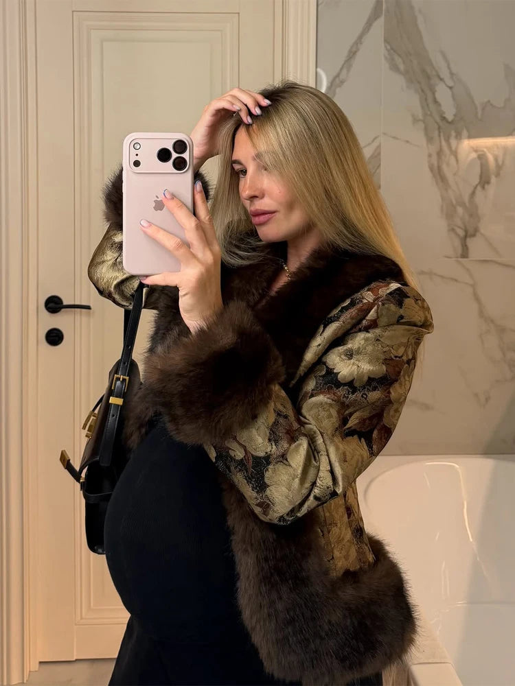 Verona Faux Fur Trim Jacket in tapestry, mirror