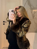 Verona Faux Fur Trim Jacket in tapestry, mirror