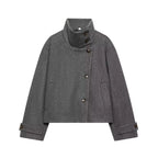 Diana Tricot Stand Collar Cropped Wool Jacket in Dark Gray