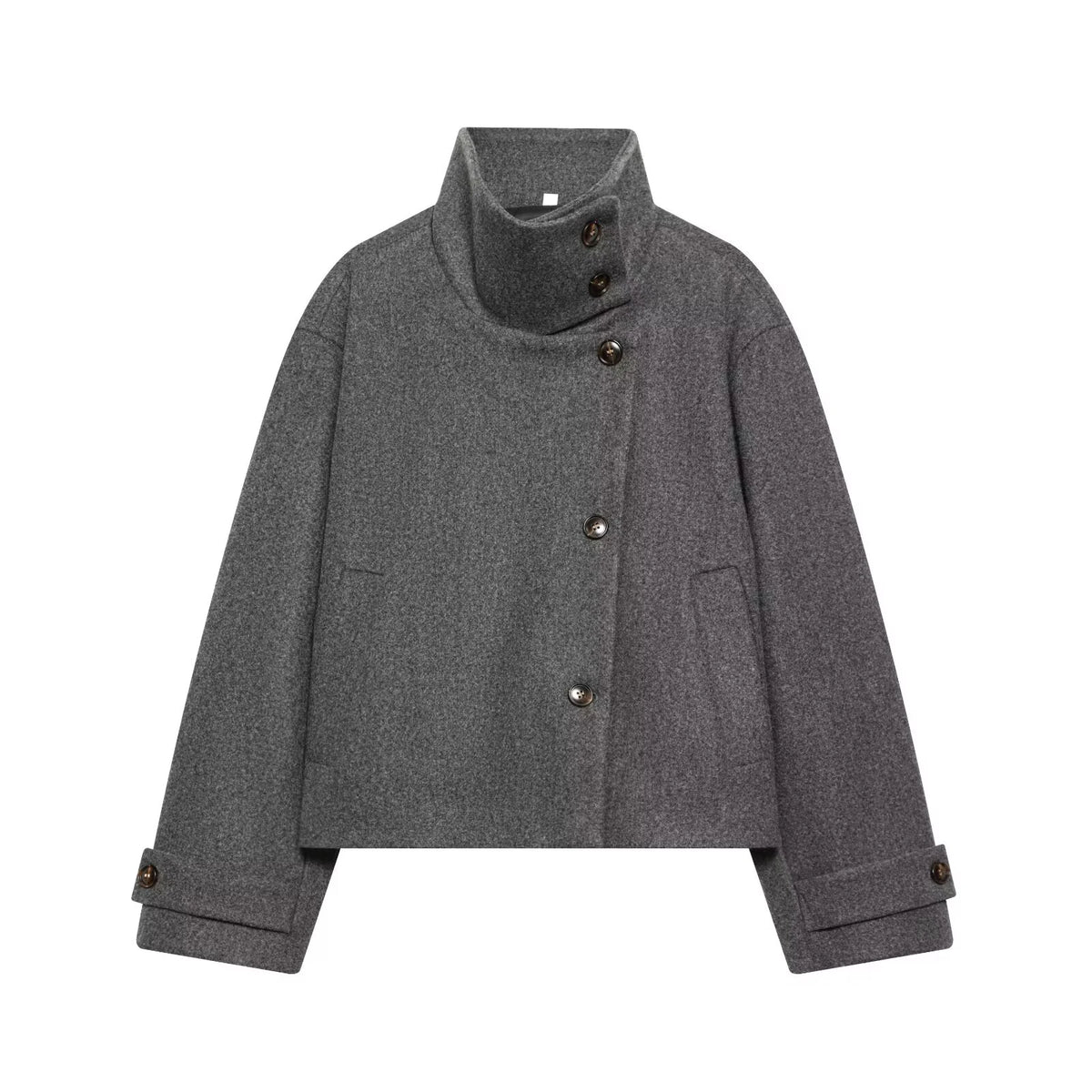 Diana Tricot Stand Collar Cropped Wool Jacket in Dark Gray